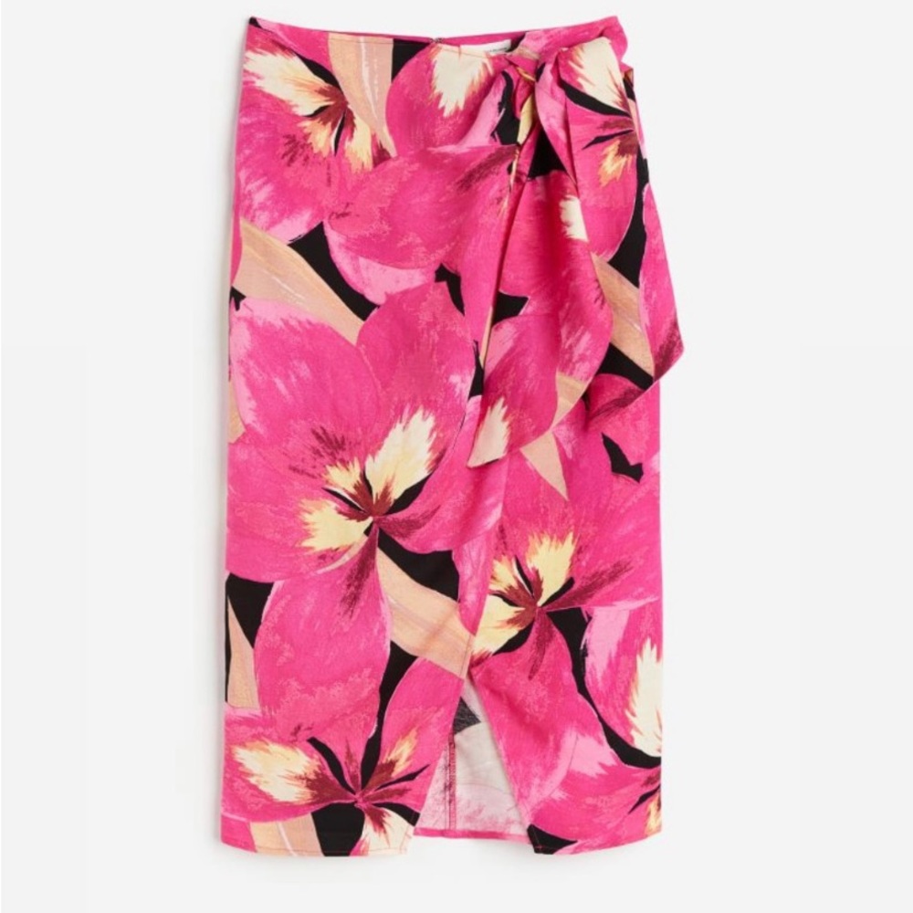 Pink floral faux wrap skirt